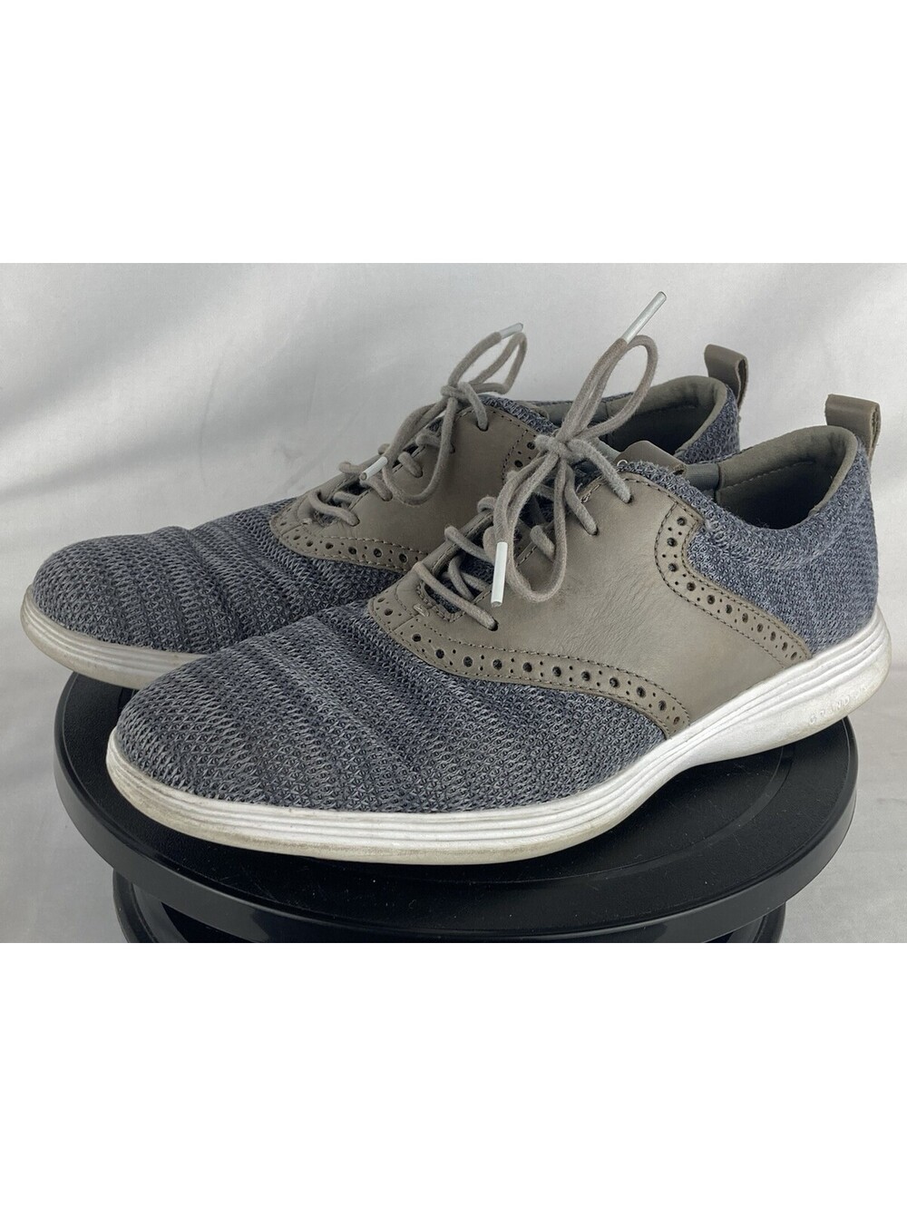Men’s Size 8 Cole Haan Grand OS Knit Saddle Shoes Wingtip Oxford Mesh Grey Gray